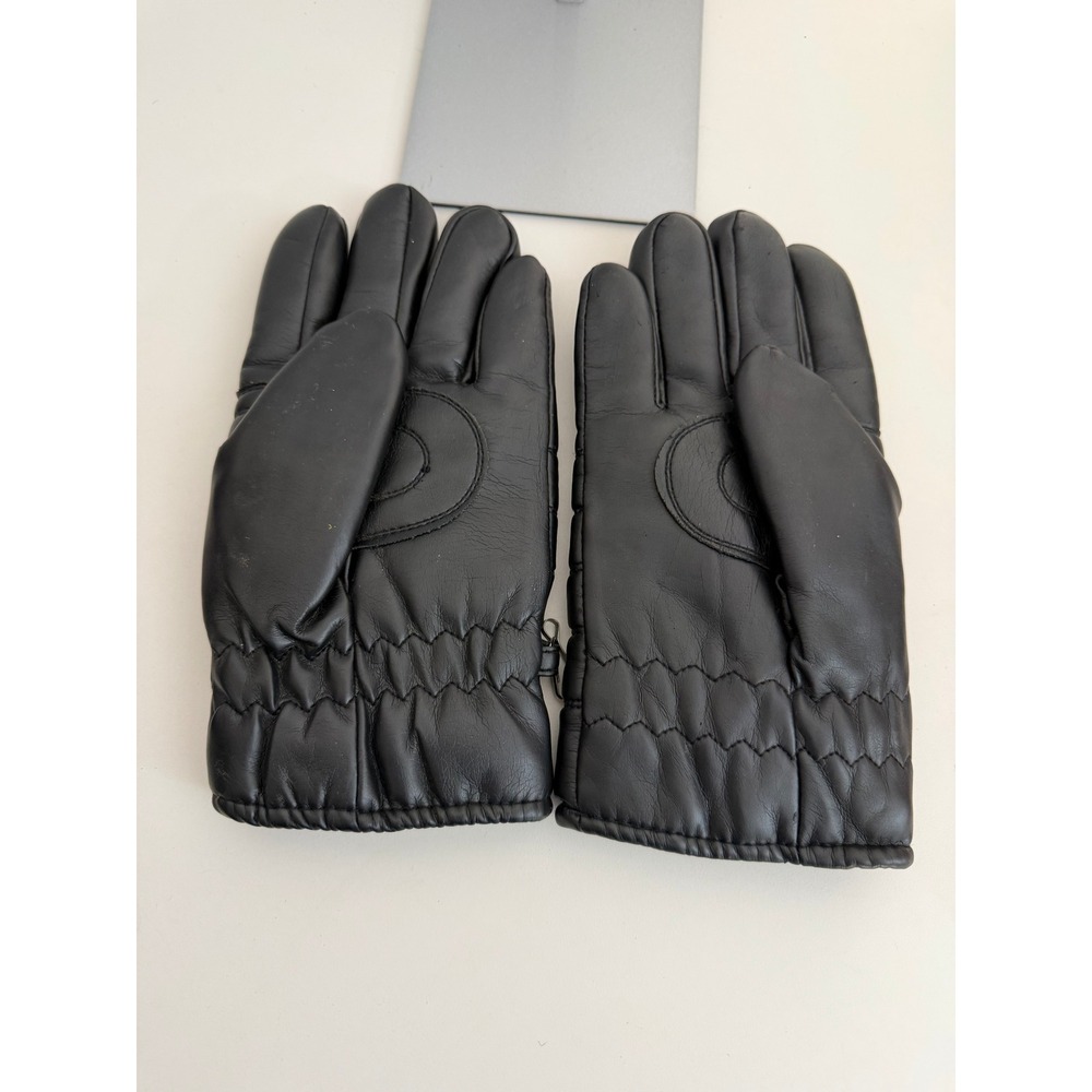Wells Lamont Mens Black Leather Winter Gloves Quilted Padded Fleece Lined Size M - Picture 2 of 3